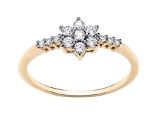 9ct Yellow Gold on Silver Simulated Diamond Daisy Cluster Ring size J to U