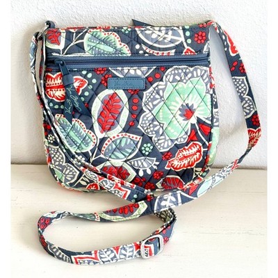 VERA BRADLEY Hipster Gray & Mint Green Floral Cotton Quilted Crossbody Purse Bag