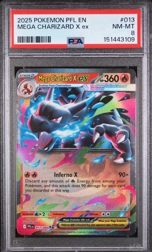 2025 Pokemon Phantasmal Flames Mega Charizard X ex Double Rare #013/094 PSA 8