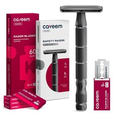 Black Safety Razor Long Handle and 60 Count Double-Edge