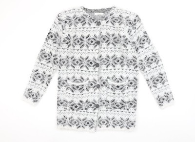 Best Live Damen Strickjacke weiß Fair Isle Langarm Größe XL/XXL