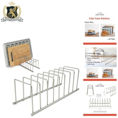 Satin Nickel Dish Rack & Cutting Board Holder - 8 Slots for Efficient Storage