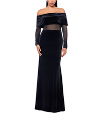 Betsy & Adam Velvet and Mesh Off-The-Shoulder Gown MSRP $279