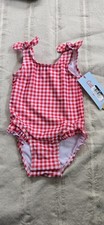 0-3m Baby Girl Red Checked Bathing Suit Vintage Style Cat And Jack W/ Snaps
