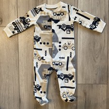Carter's Boys Fleece Footed Pajamas 9 M Button-Up Construction Themed