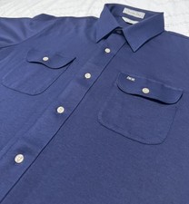 Christian Dior Button Up Shirt Size L Double Pocket Navy Blue Vintage 70  s