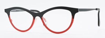 THEO BELGIUM Brille Mille+53 Pure Titanium Cat Eye Matt Schwarz Rot Art Design L