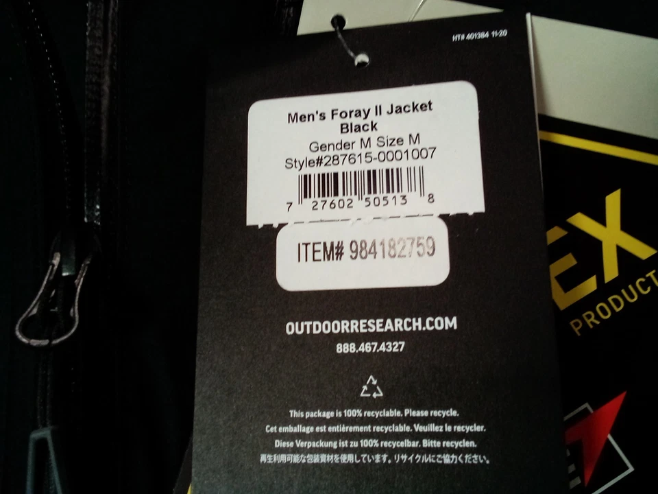 Outdoor Research Hombre Foray II GORE-TEX Chaqueta Mediana Negra Nero Giacca Foto 2 de 4