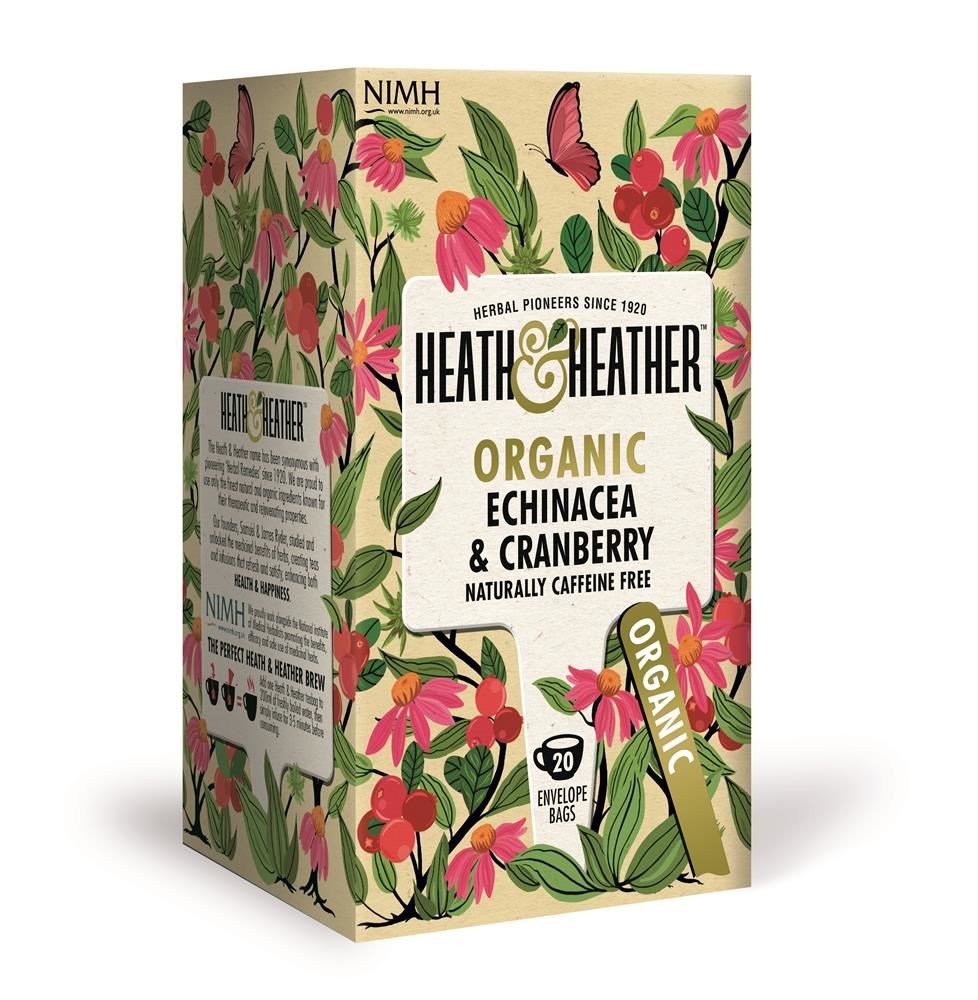 Heath & Heather, Organic Echinacea and Cranberry Tea • herbal Blend • naturally Caffeine-free • Vegan • 20 Tea Bags - Image 2