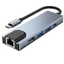 5 in 1 USB C HUB to HDMI 4K LAN RJ45 Ethernet 2 USB 3.0 Fast Charging PD 100W