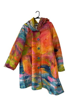 Ubu Womens Reversible Raincoat Jacket 2X Multicolor Abstract Print NWT