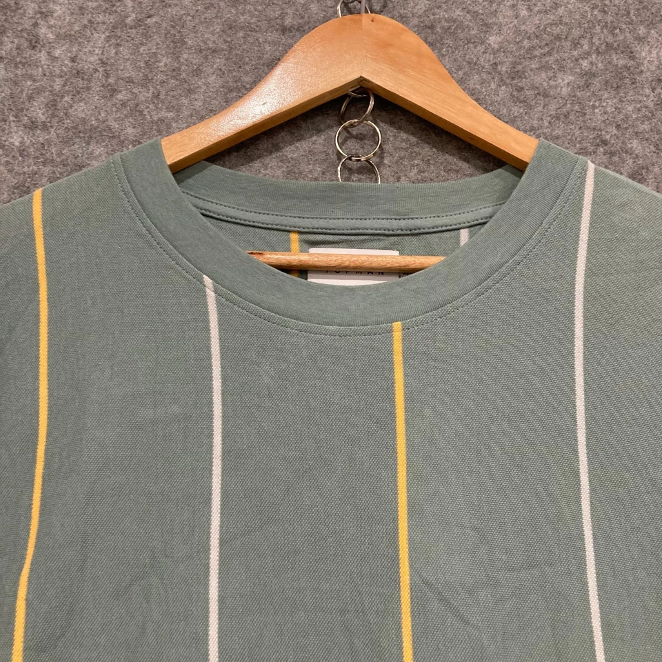 NUEVA Camisa Topshop Para Hombre Talla XL Verde Rayas Suelta De Gran Tamaño Algodón Crew 39730 Foto 3 de 4