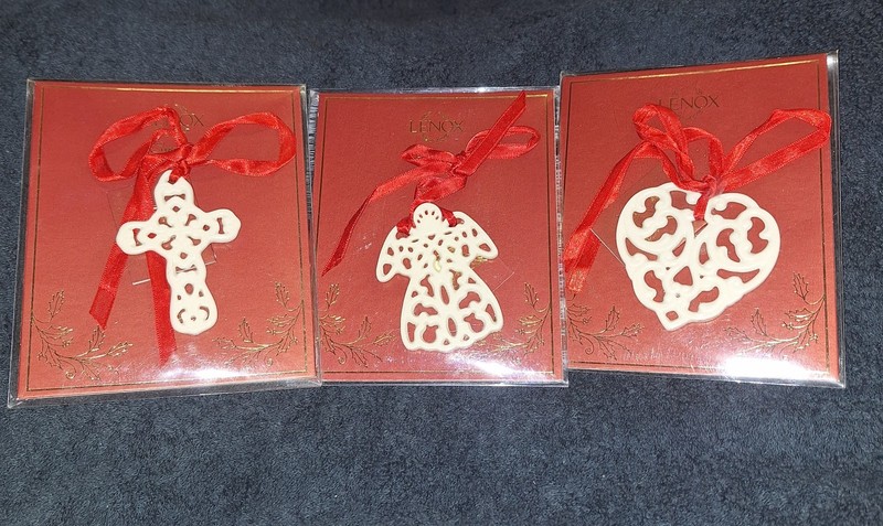 Lenox Porcelain Christmas Ornaments~Pierced Charms~Cross~Heart~Angel~Holiday