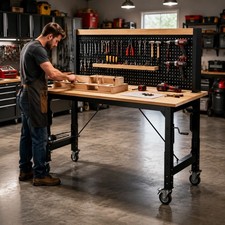 48''/71" Heavy Duty Adjustable Workbench w/Pegboard 2000lb Power Outlets Wheels