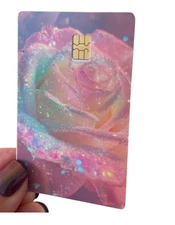 Rainbow Frost Rose Credit Card Skin – Sparkly Pastel Glitter Rose Credit /