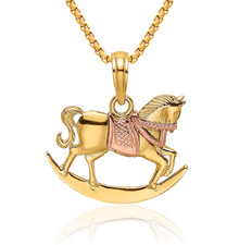 10K Solid Two Tone Gold Rocking Horse Saddle Necklace