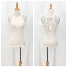 Camiseta sin mangas ENZA COSTA Tencel Cashmere Baby Rib Racer para mujer mediana crema invierno blanca