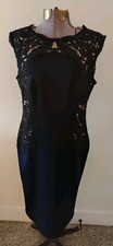 Tadashi Shoji Sheath Dress Navy Blue Sz L EUC Elegant Wedding Occasion