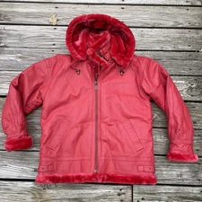 VTG  Wilda Shearling  Style Hooded Hip Hop Streetwear Red Leather Jacket Size M
