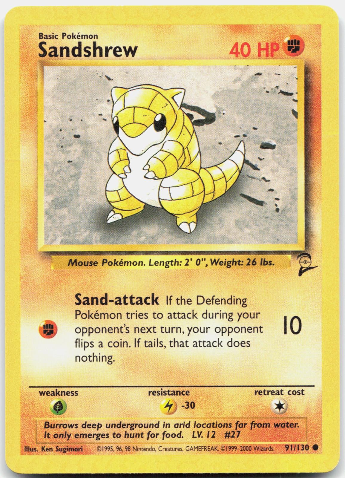 Sandshrew Common Base Set 2 91/130 HP Pokemon