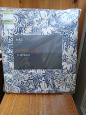 M&S Pencil Pleat Blue Floral Curtains L54" W66" Brand New