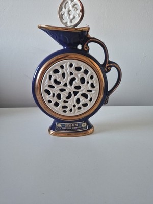 1981 Jim Beam's Executive Dekanter Kobaltblau Weißgold LEER 12'' Dekanter