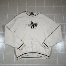 Vtg Pinnacle Sz L Golf Embroidered Sweater USA Made Cable Knit Grandpa Chunky