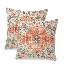 Boho Orange Blue Carpet Velvet Pillow Covers 18X18 Inch Set of 2 Vintage