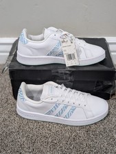 Size 7.5 Women's Adidas Grand Court White/Blue Lace Up Trainers Sneakers GZ0151