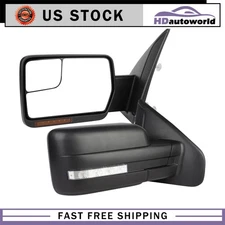 Black Pair Tow Mirrors Power Heated Puddle Turn Signal Light For 04-14 F150