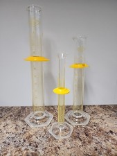 Marisco Graduated Cylinder Hex Base PYREX Glass Lot of 3; 100, 50, 10 mL Class A