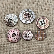 Vtg Mother of Pearl Buttons Carved MOP Smoky 21-14mm Geometric Floral Lot/6