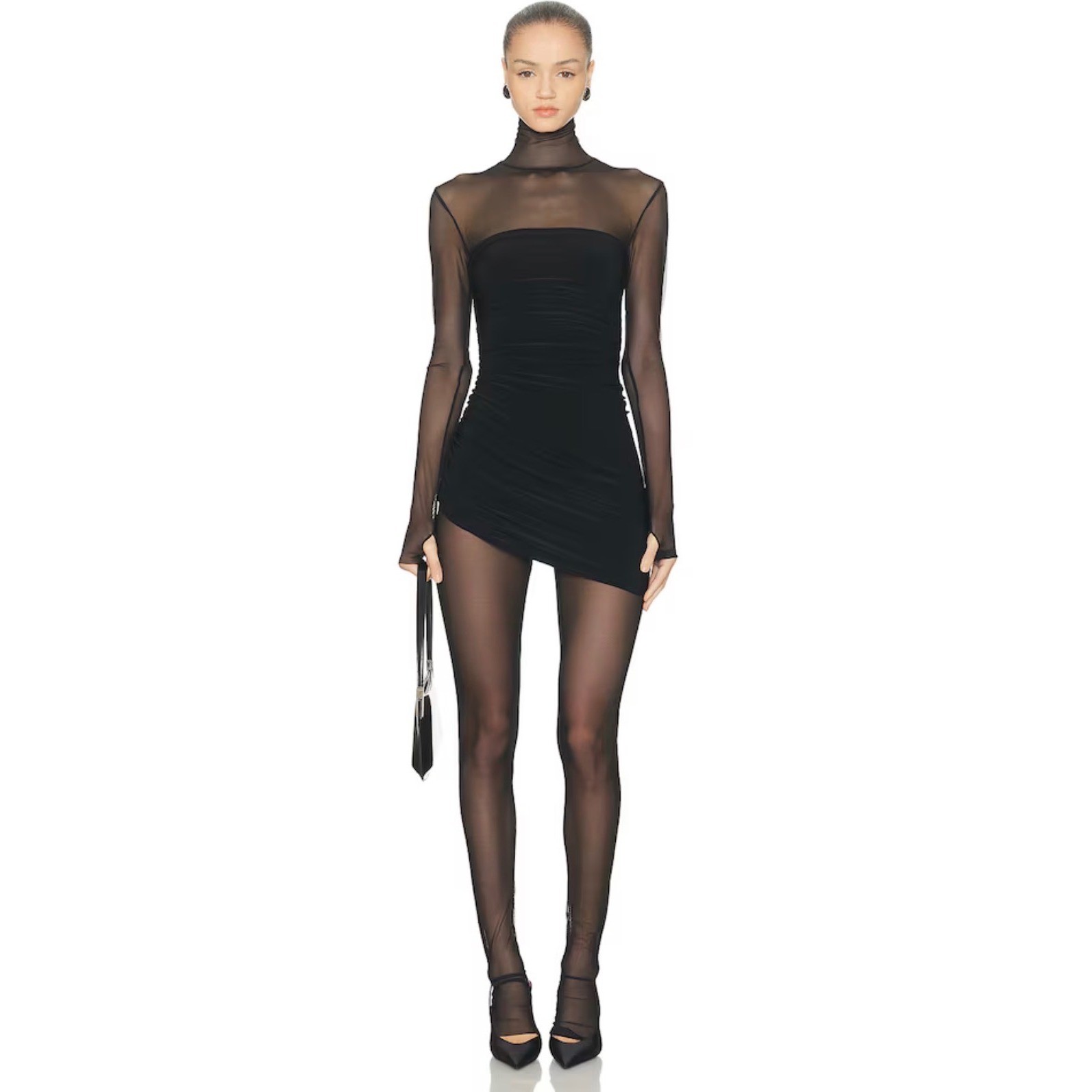 NORMA KAMALI Long Sleeve Turtleneck Strapless Diana Dress in Black Size Small