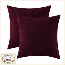 Jeneoo Burgundy Chenille Decorative Throw Pillow Covers 14x14" Set of 2 Soft Cou