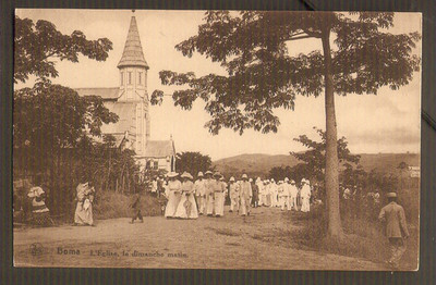 BELGIAN CONGO-BOMA postcard L'Eglise, Sunday morning (animated)/Ed.Nels-Ern.Thill