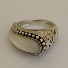 Sterling Silver Mother Of Pearl Ornate Filigree Beaded Band Ring Size 8 EUC