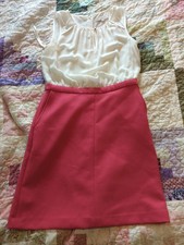Loft Dress Size 2 Sleeveless White and Pink w/Pockets Zip Back