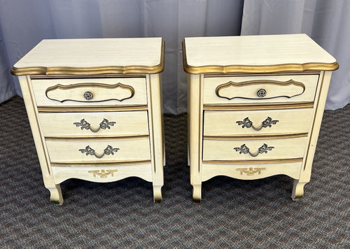 French Provincial Nightstand Pair vintage wood side table Sears Bonnet dixie 70s