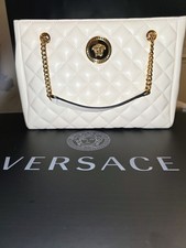 Versace Quilted Ivory La Medusa Chain Strap Tote Bag NEW