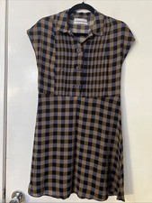 Urban Outfitters Nancy Fit Flare Dress Small Plaid Brown Black Short Rayon