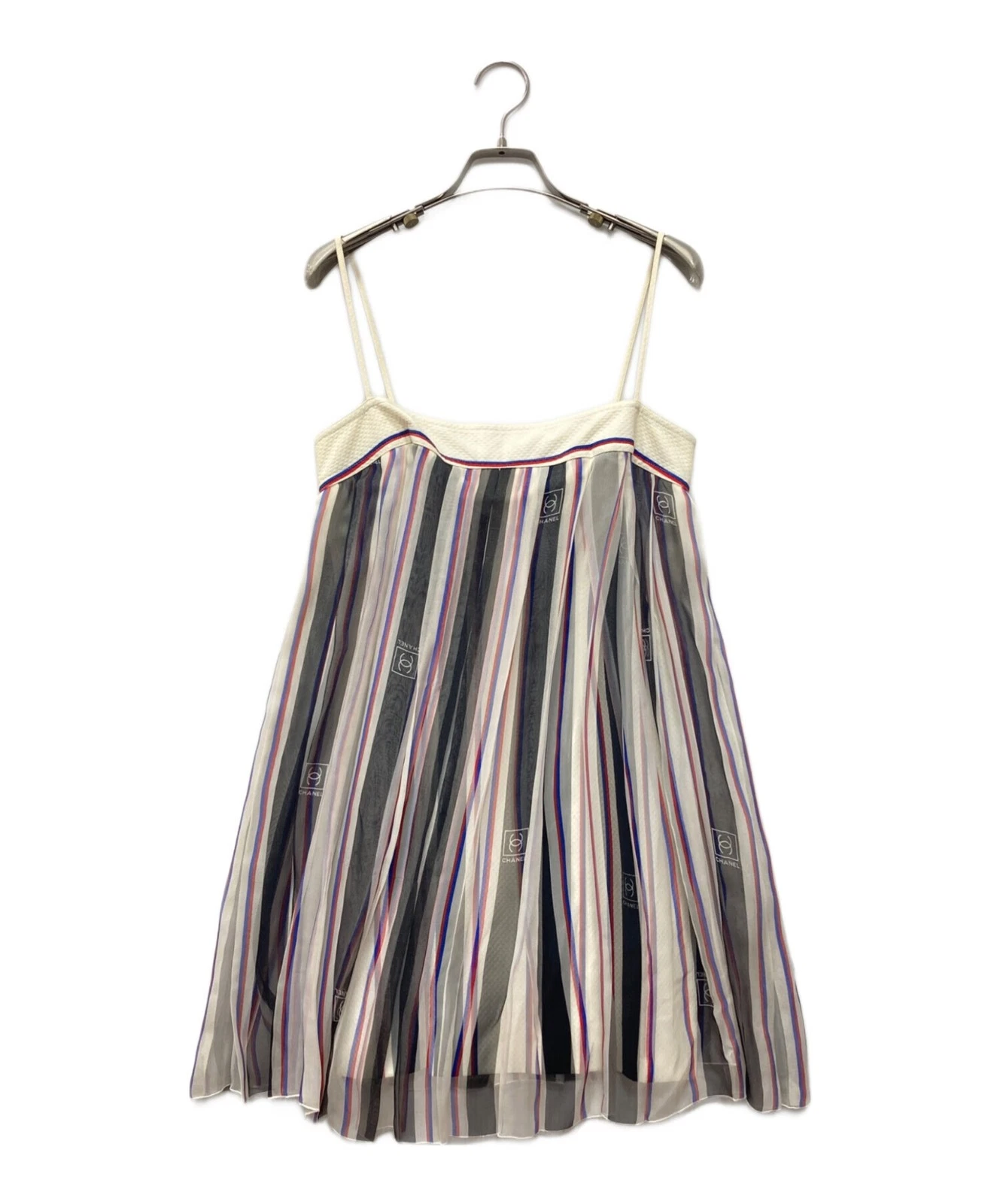 Chanel — CHANEL Stripe Silk Camisole Dress White Black Size 36 S France Made SR1985
