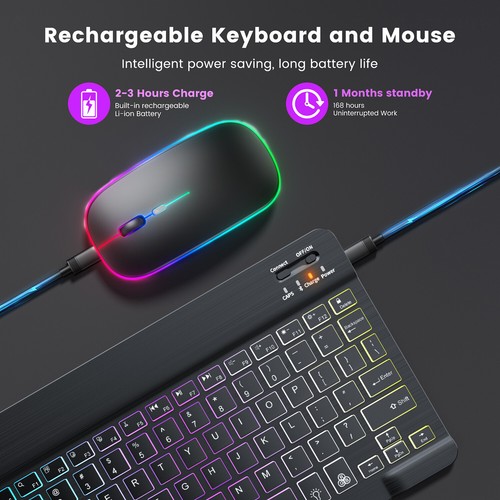 Backlit Keyboard Case Mouse For Samsung Galaxy Tab S9 FE/S9 S8 S7 A7 A8 A9 Plus - Picture 14 of 51