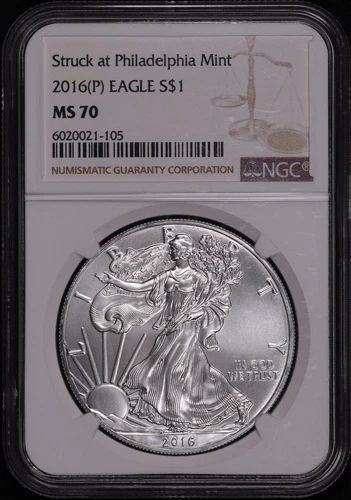 2016-(P) American Silver Eagle Struck at Philadelphia Mint NGC MS-70 - Spot Free