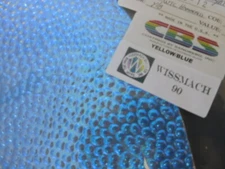 Dichroic Glass:CBS 90 COE Yellow/Blue on Hammered Textured Clear - 3"Sq
