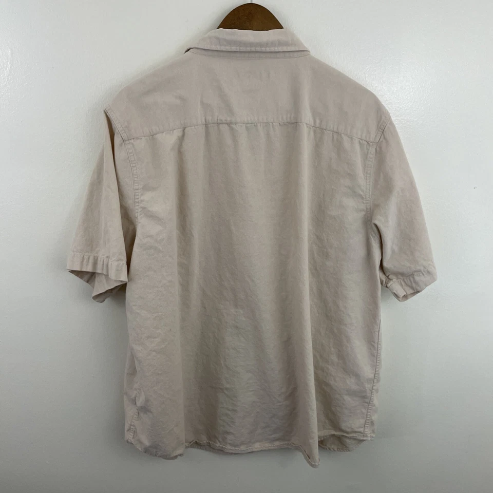 LINEA UOMO Shirt Mens 2XL XXL Beige Short Sleeve Button 2 Pockets Cotton - Image 2 of 4