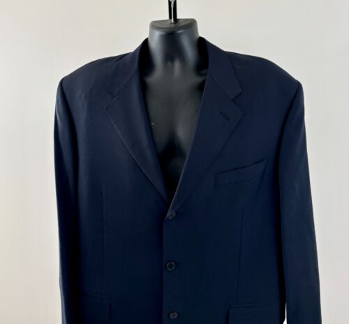 CANALI Mens 46L (56L-EU) Navy 100% Wool 3 Button Sport Coat Jacket Blazer Italy - Picture 4 of 10