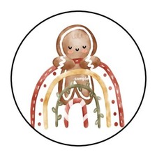 30 CHRISTMAS ENVELOPE SEALS LABELS STICKERS 1.5" ROUND GINGERBREAD RAINBOW BOHO