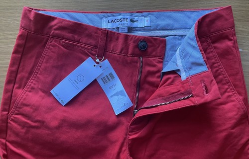 BNWT Lacoste Stretch Chino W32/L34 Rouge HH9553 00 240 Guaranteed Original - Picture 2 of 11