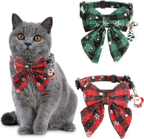 2Pcs Christmas Cat Collar, Christmas Breakaway Cat Collars Cute Cat Collar with