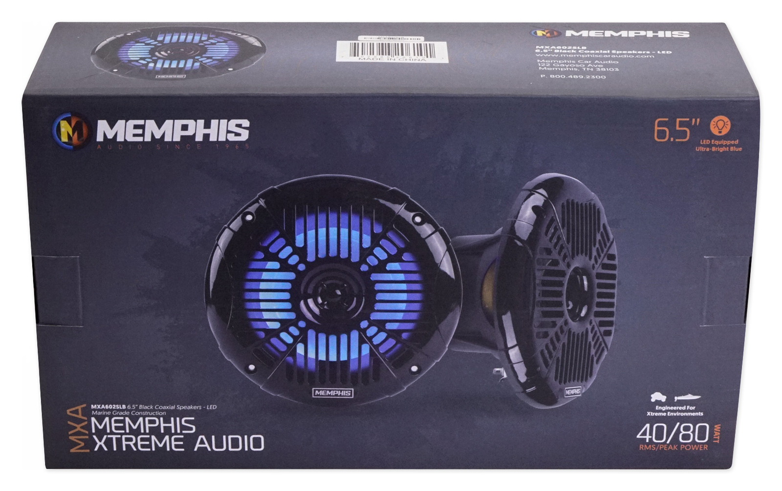 4 Морские светодиодные колонки Memphis Audio MXA602SLB мощностью 80 Вт 65 дюймов черные для лодки